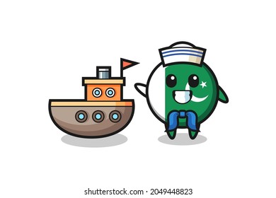 Character mascot of pakistan flag as a sailor man , cute design