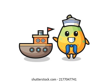 Character mascot of papaya as a sailor man , cute style design for t shirt, sticker, logo element