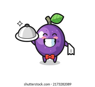 Character mascot of passion fruit as a waiters , cute style design for t shirt, sticker, logo element