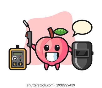 Character mascot of peach as a welder