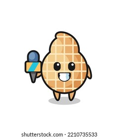 Character mascot of peanut as a news reporter , cute design