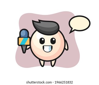 Character mascot of pearl as a news reporter, cute style design for t shirt, sticker, logo element