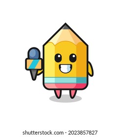 Character mascot of pencil as a news reporter , cute style design for t shirt, sticker, logo element