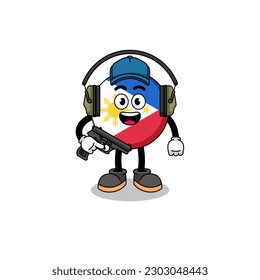Character mascot of philippines flag doing shooting range , character design