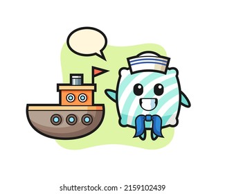 Character mascot of pillow as a sailor man , cute style design for t shirt, sticker, logo element