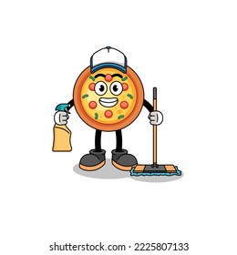 Charaktermaskot der Pizza als Reinigungsdienst , Zeichendesign
