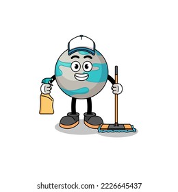 Character mascot of planet as a cleaning services , character design
