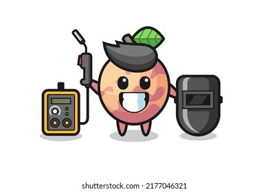 Character mascot of pluot fruit as a welder , cute style design for t shirt, sticker, logo element