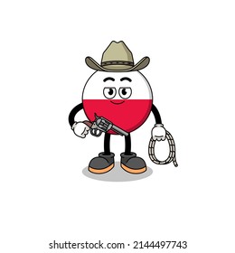 Character mascot of poland flag as a cowboy , character design