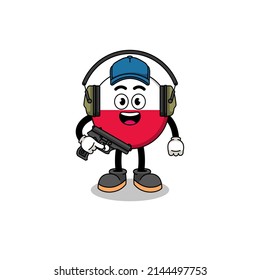Character mascot of poland flag doing shooting range , character design