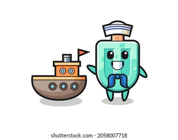 Character mascot of popsicles as a sailor man , cute design