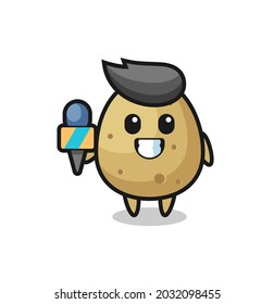 Character mascot of potato as a news reporter , cute style design for t shirt, sticker, logo element