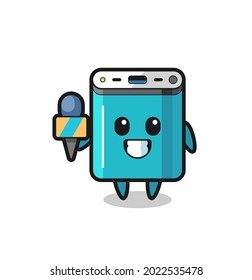 Character mascot of power bank as a news reporter , cute style design for t shirt, sticker, logo element