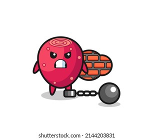 Character mascot of prickly pear as a prisoner , cute design