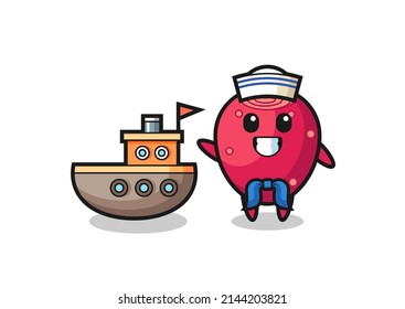 Character mascot of prickly pear as a sailor man , cute design