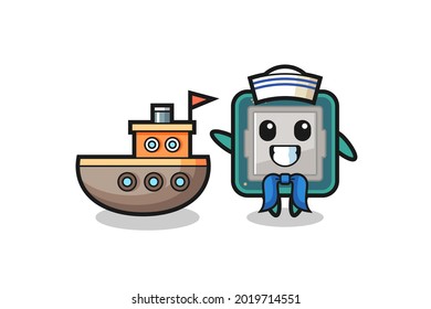 Character mascot of processor as a sailor man , cute style design for t shirt, sticker, logo element