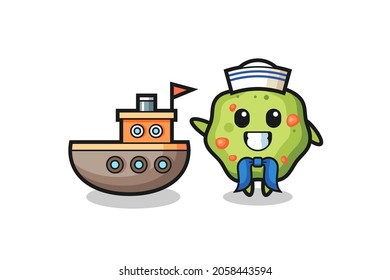 Character mascot of puke as a sailor man , cute style design for t shirt, sticker, logo element
