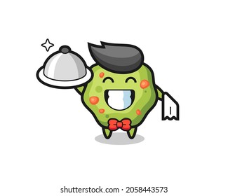 Maskottchen der Puke als Kellner , süßes Design für T-Shirt, Aufkleber, Logo-Element