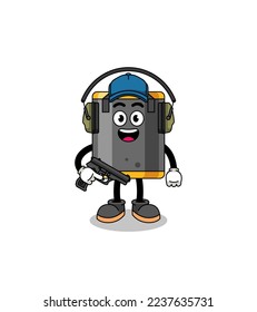 Character mascot of punching bag doing shooting range , character design