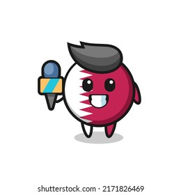 Character mascot of qatar flag badge as a news reporter , cute style design for t shirt, sticker, logo element