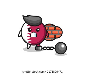 Character mascot of qatar flag badge as a prisoner , cute style design for t shirt, sticker, logo element