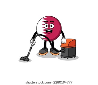 Character mascot of qatar flag holding vacuum cleaner , character design