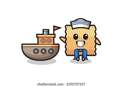 Character mascot of raw instant noodle as a sailor man , cute style design for t shirt, sticker, logo element