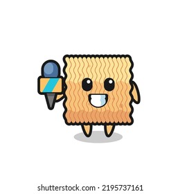 Character mascot of raw instant noodle as a news reporter , cute style design for t shirt, sticker, logo element