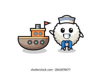 Character mascot of rice ball as a sailor man , cute style design for t shirt, sticker, logo element