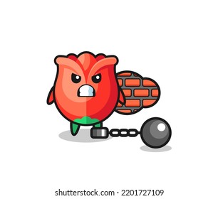 Mascota de caracteres de rosa como prisionero, diseño lindo