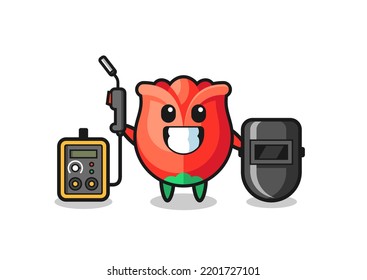 Character mascot of rose as a welder , cute design