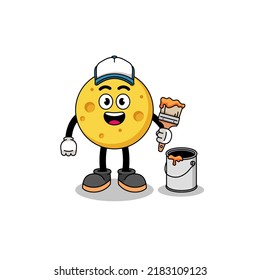 Character mascot of round cheese as a painter , character design