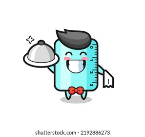 Carácter mascota de la regla como camareros , diseño de estilo lindo para camiseta, pegatina, elemento logo