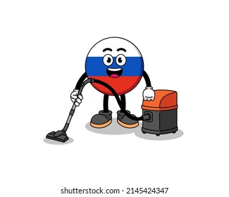 Character mascot of russia flag holding vacuum cleaner , character design
