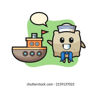 Maskottchen für Sack als Seemann , süßes Design für T-Shirt, Aufkleber, Logo-Element