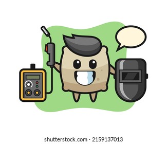 Character mascot of sack as a welder , cute style design for t shirt, sticker, logo element