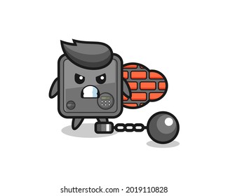 Mascota de caracteres de caja de seguridad como prisionero, diseño de estilo lindo para camiseta, pegatina, elemento logo