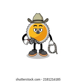Character mascot of saw blade as a cowboy , character design