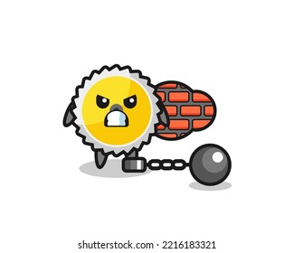Character mascot of saw blade as a prisoner , cute design
