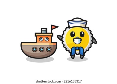 Character mascot of saw blade as a sailor man , cute design