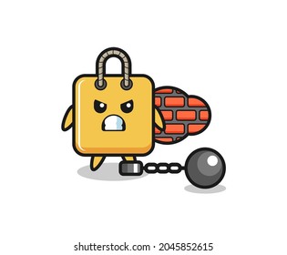 Character mascot of shopping bag as a prisoner , cute style design for t shirt, sticker, logo element