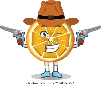 Mascota de caracteres del fruto de naranja tajado como vaquero , diseño de carácter
