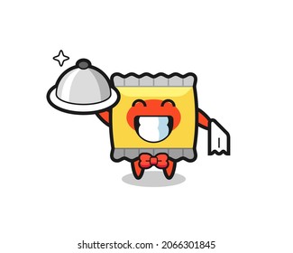 Character mascot of snack as a waiters , cute style design for t shirt, sticker, logo element