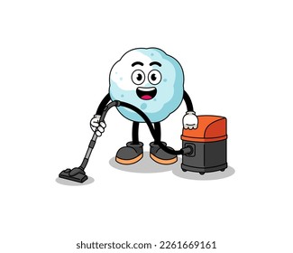 Character mascot of snowball holding vacuum cleaner , character design