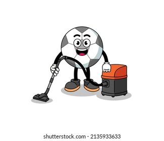 Character mascot of soccer ball holding vacuum cleaner , character design