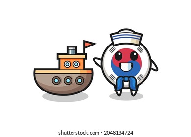 Character mascot of south korea flag as a sailor man , cute design