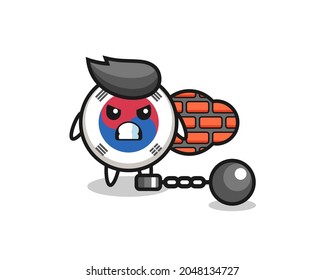 Character mascot of south korea flag as a prisoner , cute design