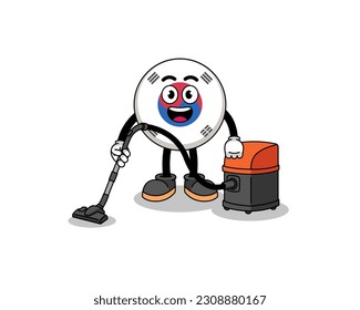 Character mascot of south korea flag holding vacuum cleaner , character design