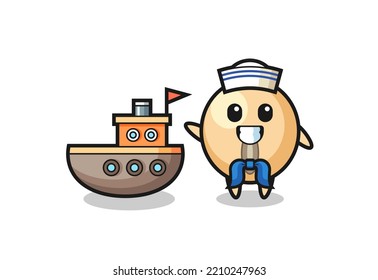 Character mascot of soy bean as a sailor man , cute design