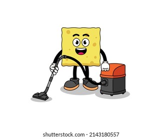 Character mascot of sponge holding vacuum cleaner , character design